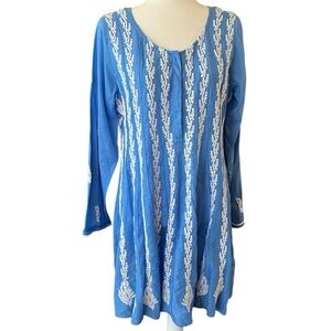 Soft Surroundings Blue and White  Long Sleeve Dress Size Medium
